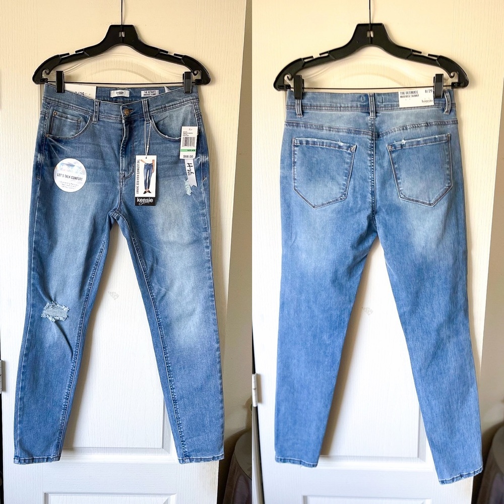 Kensie High Rise Skinny Jeans Distressed Stretch Denim Blue 29 NWT